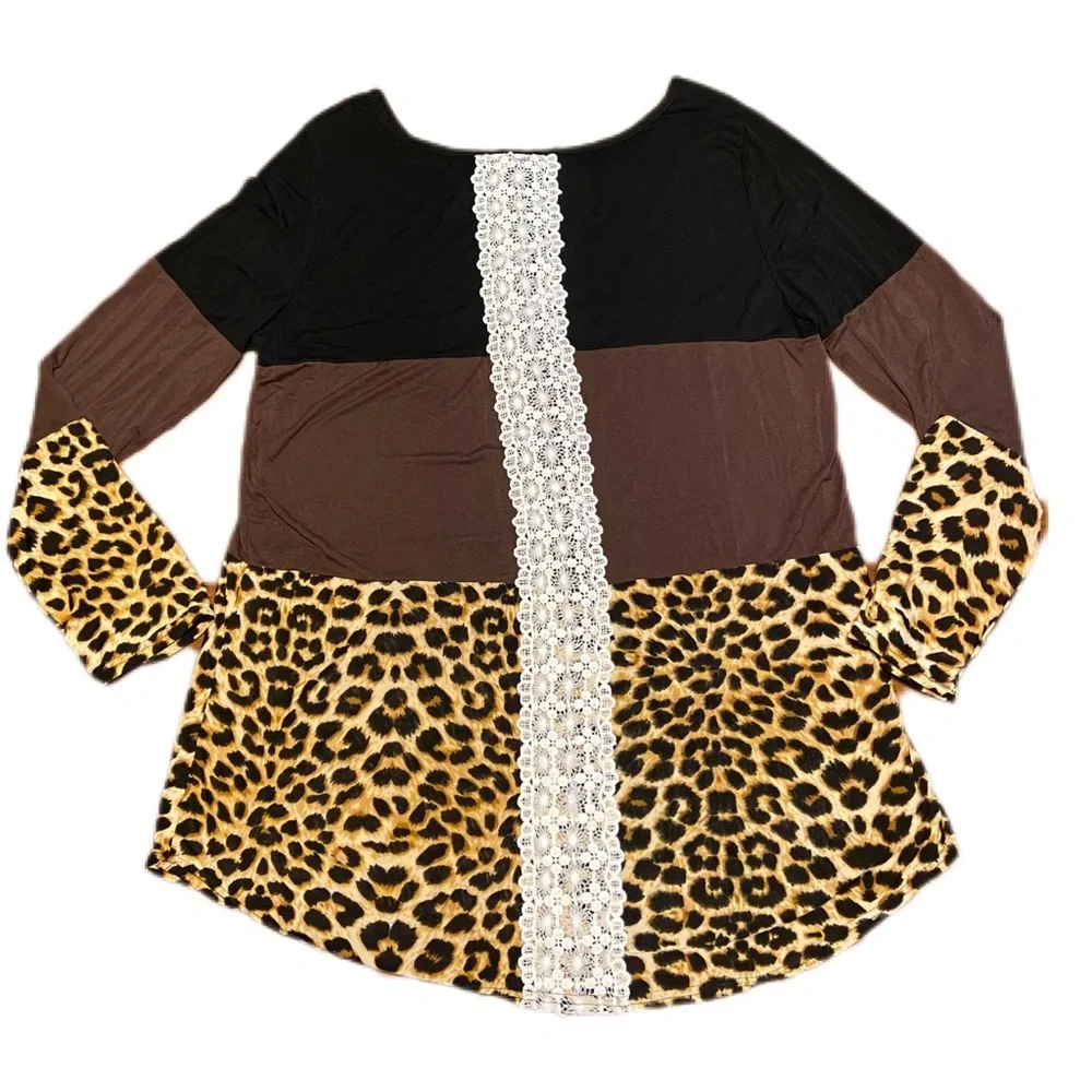 NWOT Black, Brown and Leopard Tunic, Size XL - Picture 3 of 5